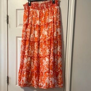 1. State Orange Floral Midi Skirt